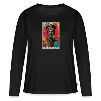 Carte de tarot L’Empereur Le Souverain - T-shirt manches longues Premium bio Femme - noir - Devant - Julia (174cm)