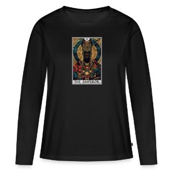 Carte de tarot L’Empereur Le Souverain - T-shirt manches longues Premium bio Femme - noir - Devant - Julia (174cm)