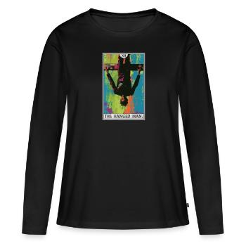 Carte de tarot Carte de tarot Le pendu - T-shirt manches longues Premium bio Femme - noir - Devant - Julia (174cm)
