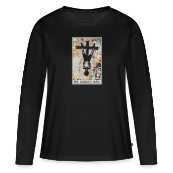 Carte de tarot Carte de tarot Le pendu - T-shirt manches longues Premium bio Femme - noir - Devant - Julia (174cm)