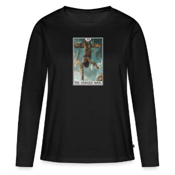 Carte de tarot Carte de tarot Le pendu - T-shirt manches longues Premium bio Femme - noir - Devant - Julia (174cm)