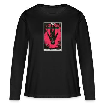 Carte de tarot Carte de tarot Le pendu - T-shirt manches longues Premium bio Femme - noir - Devant - Julia (174cm)