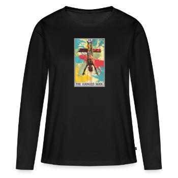 Carte de tarot Carte de tarot Le pendu - T-shirt manches longues Premium bio Femme - noir - Devant - Julia (174cm)