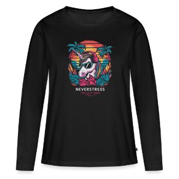 Design Chillout Vibes : décontracté et élégant - T-shirt manches longues Premium bio Femme - noir - Devant - Julia (174cm)