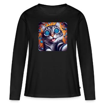 Katzen Selfie, Weirdcore Nerd Fotografie Katze - Frauen Premium Bio Langarmshirt - Schwarz - Vorne - Julia (174cm)