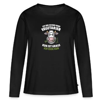 Ich Bin Second Hand Vegetarier Kuh Ist Grass Ich - Frauen Premium Bio Langarmshirt - Schwarz - Vorne - Julia (174cm)
