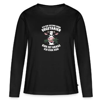 Ich Bin Second Hand Vegetarier Kuh Ist Grass Ich - Frauen Premium Bio Langarmshirt - Schwarz - Vorne - Julia (174cm)