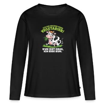 Ich Bin Second Hand Vegetarier Kuh Isst Gras Ich - Frauen Premium Bio Langarmshirt - Schwarz - Vorne - Julia (174cm)