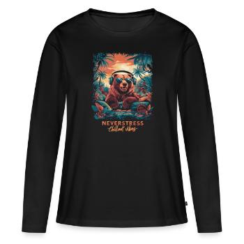 Design Bear Chillout Vibes : décontracté et élégant - T-shirt manches longues Premium bio Femme - noir - Devant - Julia (174cm)