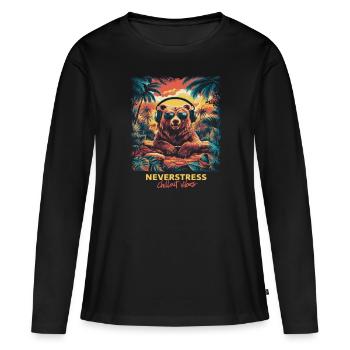 Design Bear Chillout Vibes : décontracté et élégant - T-shirt manches longues Premium bio Femme - noir - Devant - Julia (174cm)