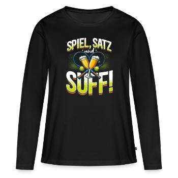 Bier Tennis, Spiel Satz & Suff, Bierliebhaber - Frauen Premium Bio Langarmshirt - Schwarz - Vorne - Julia (174cm)
