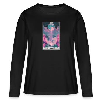 Carte de tarot Carte de tarot Le monde - T-shirt manches longues Premium bio Femme - noir - Devant - Julia (174cm)