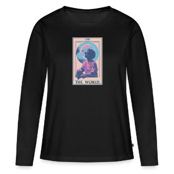 Carte de tarot Carte de tarot Le monde - T-shirt manches longues Premium bio Femme - noir - Devant - Julia (174cm)