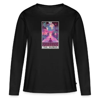 Carte de tarot Carte de tarot Le monde - T-shirt manches longues Premium bio Femme - noir - Devant - Julia (174cm)