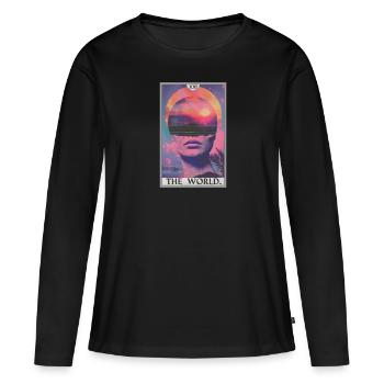Carte de tarot Carte de tarot Le monde - T-shirt manches longues Premium bio Femme - noir - Devant - Julia (174cm)
