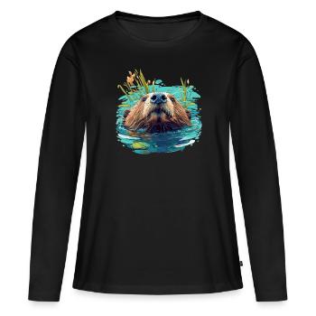Beaver Biber - T-shirt manches longues Premium bio Femme - noir - Devant - Julia (174cm)