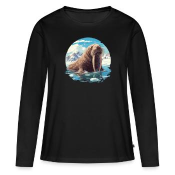 Walrus Walrosse Walross - Frauen Premium Bio Langarmshirt - Schwarz - Vorne - Julia (174cm)
