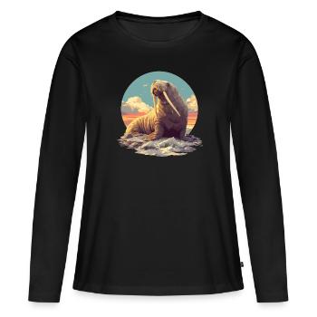 Walrus Walrosse Walross - Frauen Premium Bio Langarmshirt - Schwarz - Vorne - Julia (174cm)