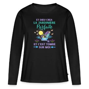 Jardinière parfaite humour jardin jardinage - T-shirt manches longues Premium bio Femme - noir - Devant - Julia (174cm)