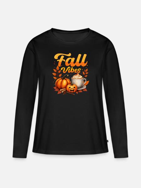Herbststimmung mit Kürbisgewürzen - Frauen Premium Bio Langarmshirt - Schwarz