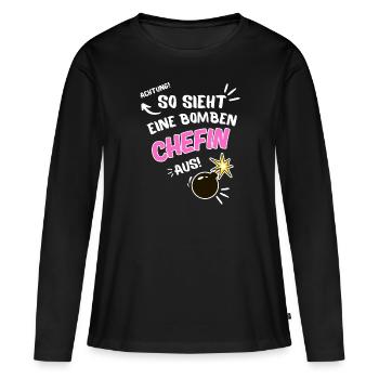 So sieht eine bombenChefin aus - Frauen Premium Bio Langarmshirt - Schwarz - Vorne - Julia (174cm)