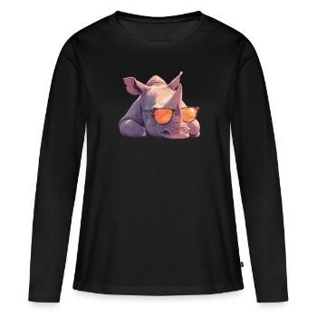 Rhino Nashörner Nashorn - Frauen Premium Bio Langarmshirt - Schwarz - Vorne - Julia (174cm)