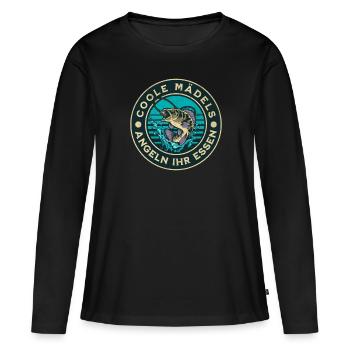 Echte Mädels angeln ihr Essen - Witziges Design - Frauen Premium Bio Langarmshirt - Schwarz - Vorne - Julia (174cm)