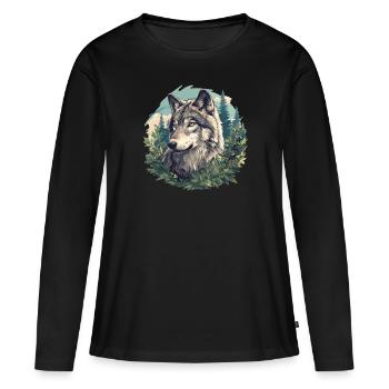 Wölfe Wolf - Frauen Premium Bio Langarmshirt - Schwarz - Vorne - Julia (174cm)