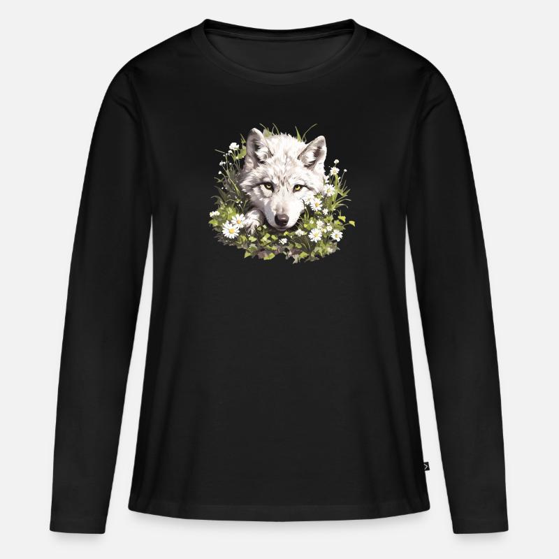 Wölfe Wolf - Frauen Premium Bio Langarmshirt - Schwarz