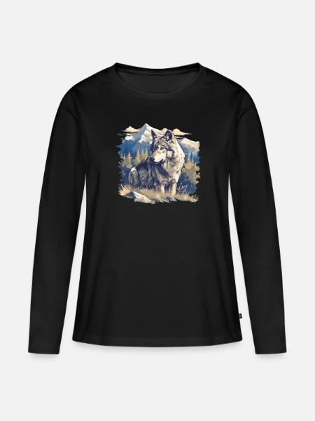 Wölfe Wolf - Frauen Premium Bio Langarmshirt - Schwarz