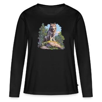 Wölfe Wolf - Frauen Premium Bio Langarmshirt - Schwarz - Vorne - Julia (174cm)