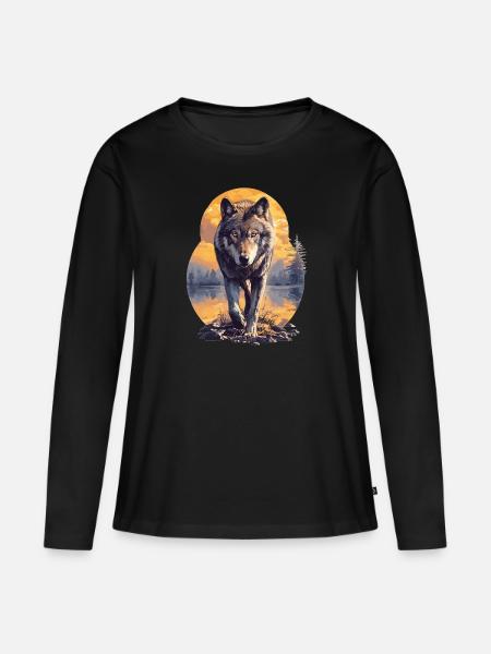 Wölfe Wolf - Frauen Premium Bio Langarmshirt - Schwarz