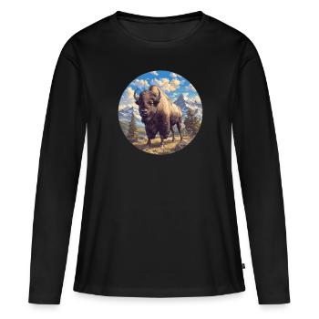 Bisons Bison - T-shirt manches longues Premium bio Femme - noir - Devant - Julia (174cm)