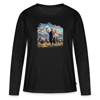 Bisons Bison - T-shirt manches longues Premium bio Femme - noir - Devant - Julia (174cm)
