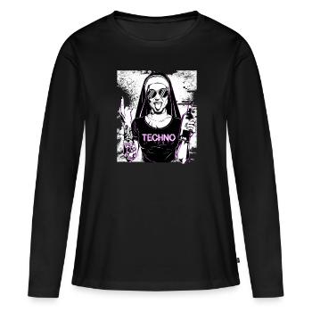 Rebellious Nun Techno Party Hardstyle - Women's Premium Organic Long Sleeve Shirt - black - Front - Julia (174cm)