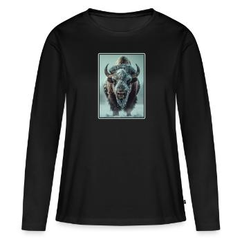 Bisons Bison - T-shirt manches longues Premium bio Femme - noir - Devant - Julia (174cm)
