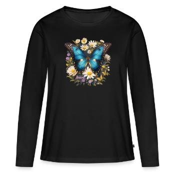 papillon papillons papillon papillon - T-shirt manches longues Premium bio Femme - noir - Devant - Julia (174cm)