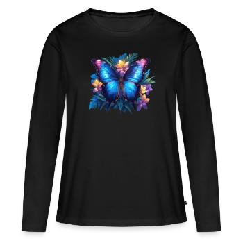 papillon papillons papillon papillon - T-shirt manches longues Premium bio Femme - noir - Devant - Julia (174cm)