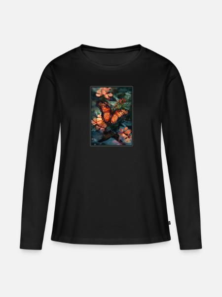Butterfly Schmetterlinge Schmetterling - Frauen Premium Bio Langarmshirt - Schwarz