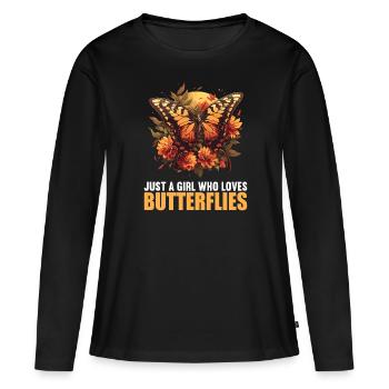 papillon papillons papillon papillon - T-shirt manches longues Premium bio Femme - noir - Devant - Julia (174cm)