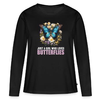 papillon papillons papillon papillon - T-shirt manches longues Premium bio Femme - noir - Devant - Julia (174cm)