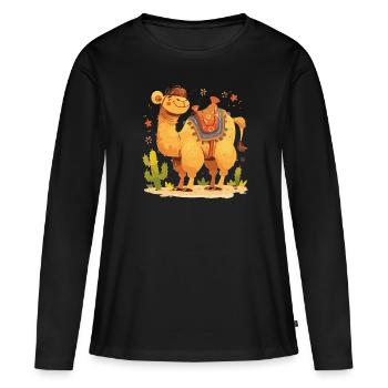 Camel Kamele Kamel - Frauen Premium Bio Langarmshirt - Schwarz - Vorne - Julia (174cm)
