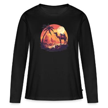 Camel Kamele Kamel - Frauen Premium Bio Langarmshirt - Schwarz - Vorne - Julia (174cm)