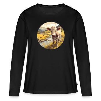 Vaches Vache - T-shirt manches longues Premium bio Femme - noir - Devant - Julia (174cm)