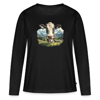 Vaches Vache - T-shirt manches longues Premium bio Femme - noir - Devant - Julia (174cm)