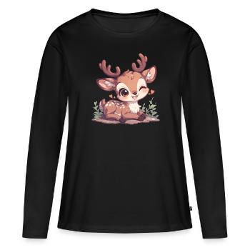Cerf Cerf - T-shirt manches longues Premium bio Femme - noir - Devant - Julia (174cm)
