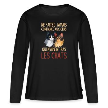 Amoureuse de chats amour des chats - T-shirt manches longues Premium bio Femme - noir - Devant - Julia (174cm)