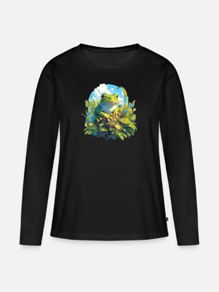 Frosch Frösche - Frauen Premium Bio Langarmshirt - Schwarz