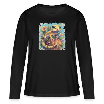 Geckos Geckos - T-shirt manches longues Premium bio Femme - noir - Devant - Julia (174cm)