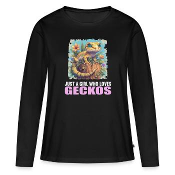 Geckos Geckos - T-shirt manches longues Premium bio Femme - noir - Devant - Julia (174cm)
